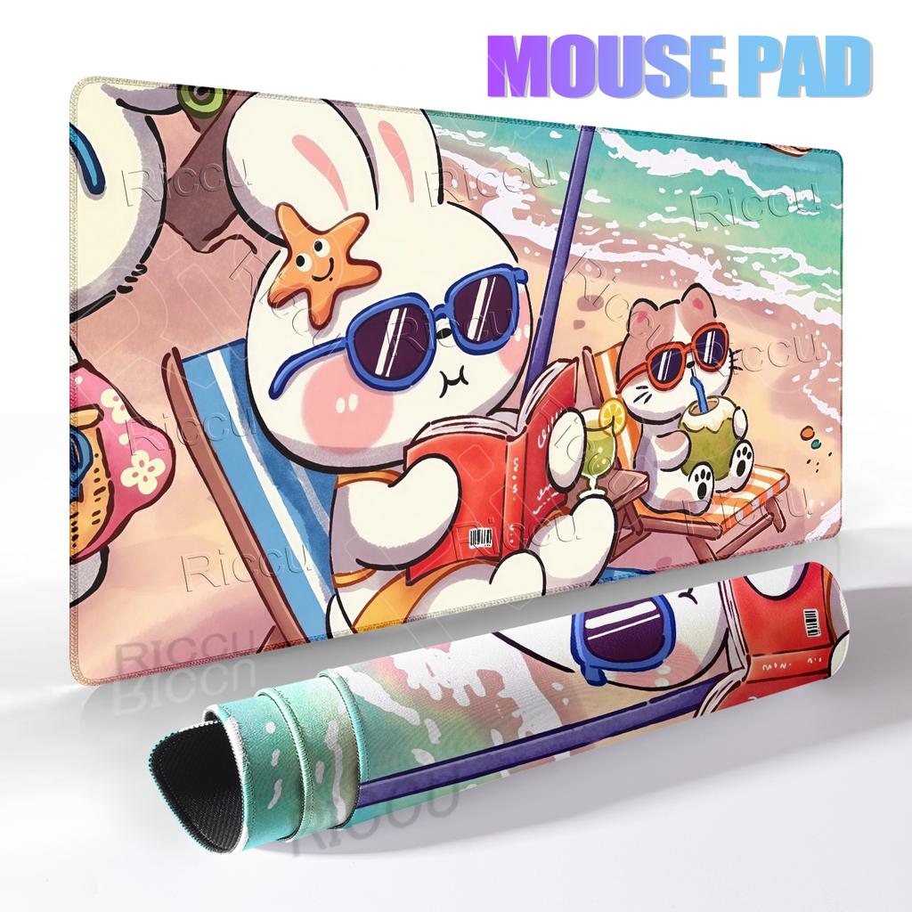 Pink Flower Kawaii Rabbit Extended Mouse Pad XXL Aesthetics Anime Carpet Offices Desk Accessories Computer Keyboard Decort Mats