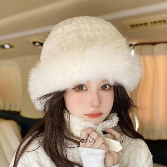 Women Luxury Winter Hat Real Rex Rabbit Fur Bomber Hats Lady Winter Genuine Fox Fur Cap Beanies Warm Soft Fluffy Natural Fur Hat