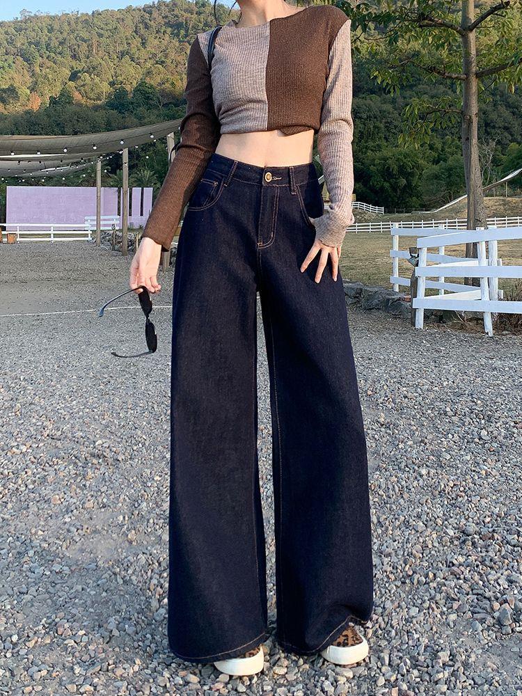 Women's American Retro High-Waisted Wide-Leg Jeans - Spring Fashion, Loose Fit, Floor-Length