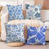 Elegant Blue Floral Cushion Cover Soft Plush Fabric DoubleSided Printed Sofa Cushion Cover for All Seasons Home Decor Gift