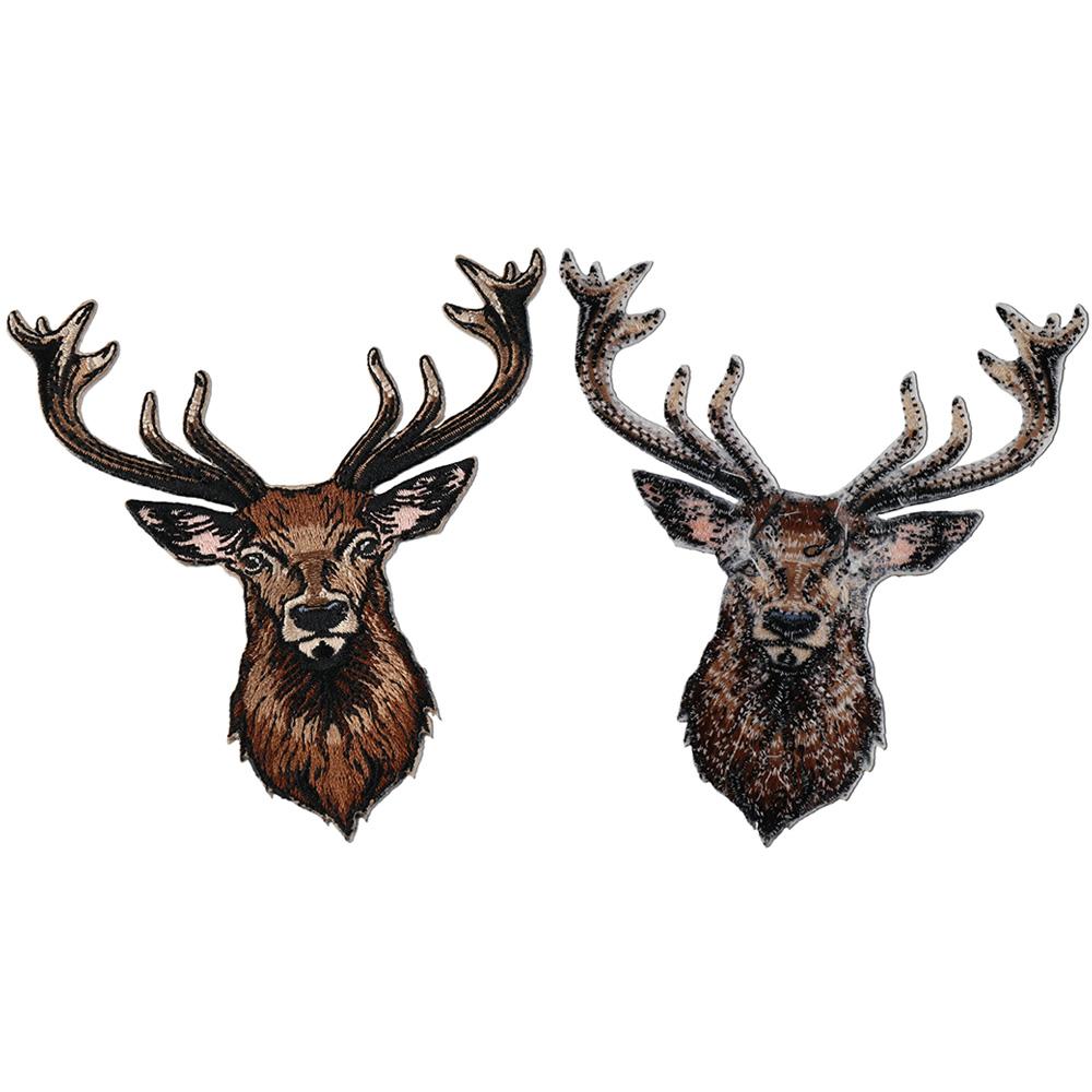 

2 шт. нашивка с коричневым оленем, железная нашивка с большой вышитой аппликацией, нашивка в виде головы оленя для одежды своими руками
