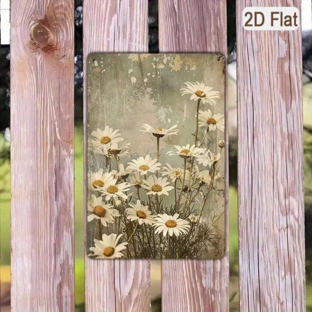 Vintage Daisy Tin Sign 8x12 Inch Floral Wall Art Farmhouse Decor for Living Room Kitchen 20x30 Cm