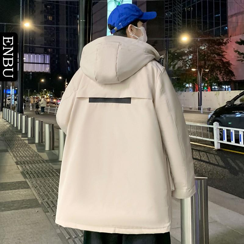 Mens Winter Long Puffer Jacket With Hood Warm White Duck Down Filled Loose Fit Casual Outerwear Cold Weather
