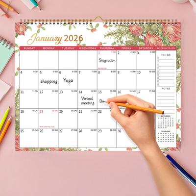 2026 Duvar Takvimi 14" x 11" Asma Kancalı Büyük Takvim Ocak 2026 - Aralık 2026 12 Aylık Düzenleyici