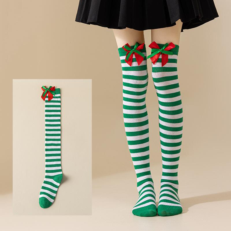 Women Over Knee Socks Christmas Diagonal Striped Christmas Thigh High Stockings Knee High Socks