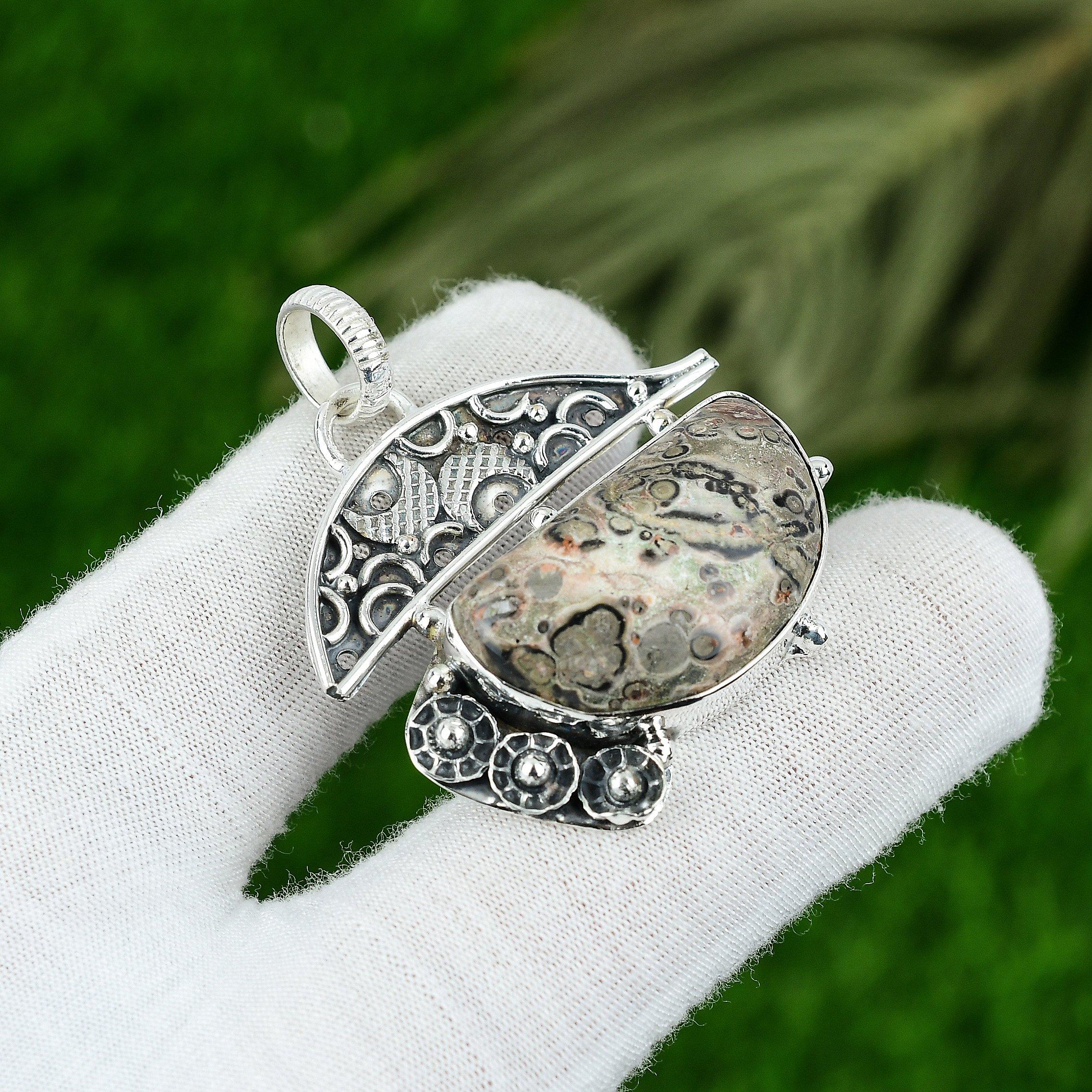 

Natural Leopard Skin Jasper Gemstone Pendant 925 Sterling Silver For Girls