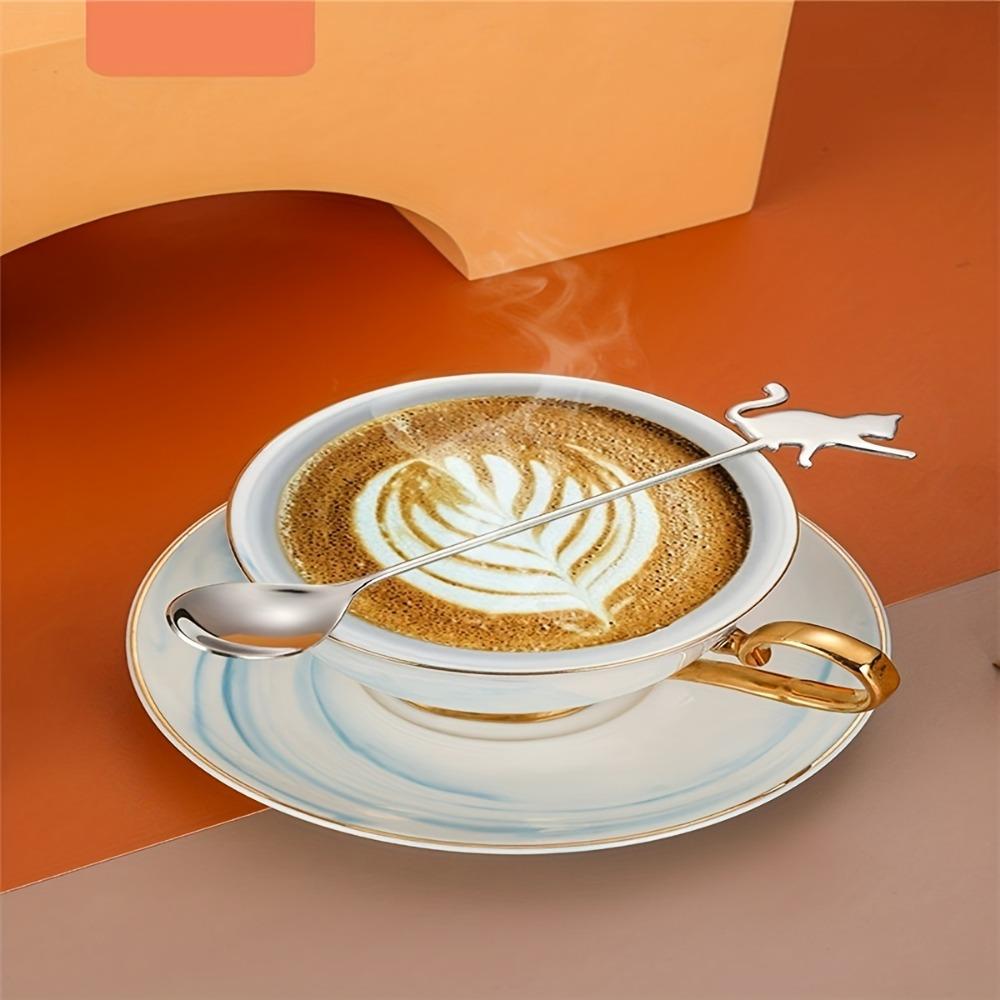 1pc, Dessert Spoon, Stainless Steel Coffee Spoon, Cute Milk Spoon, Kawaii Cat Stirring Spoon, Reusable Ice Cream Spoon, Washable Dessert Spoon