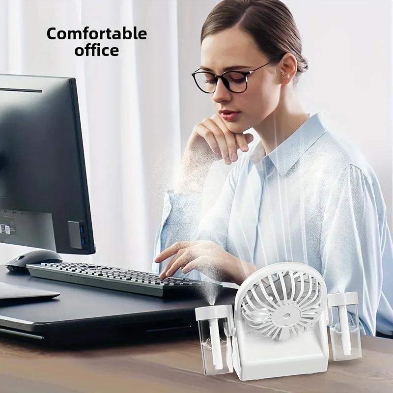 USB Rechargeable Dual Mode Fan 1200mAh Battery Adjustable Speeds Rotating Head Cool Mist Spray Digital Display Portable for Home