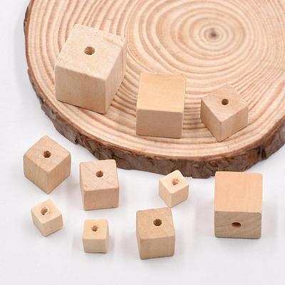10pcs Cube Square Natural Wood 15mm 20mm 25mm 30mm Loose Handcraft Beads for DIY Crafts Woodcraft Jewelry Making Accessories