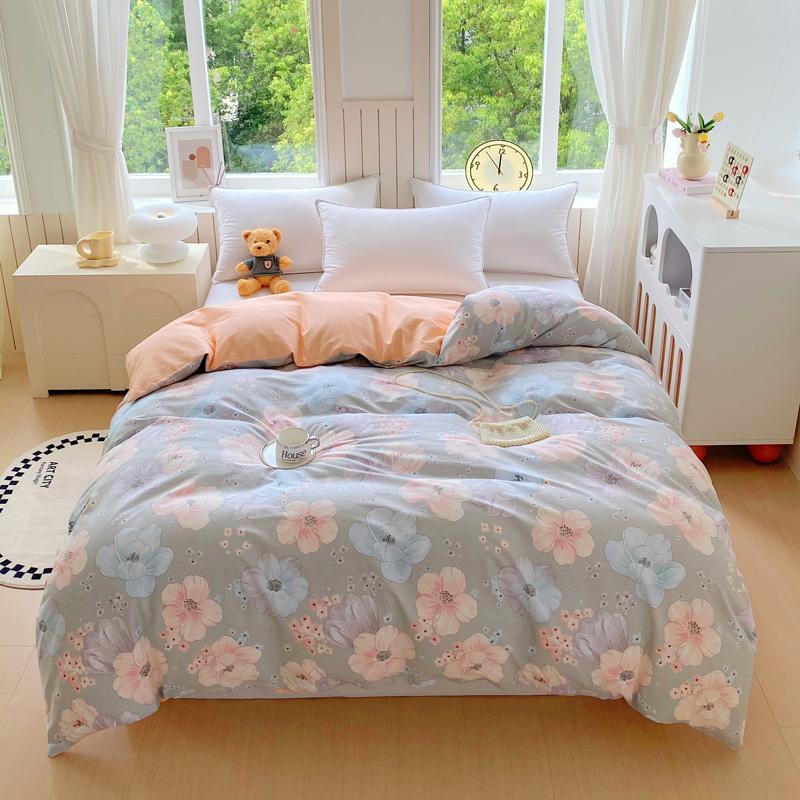 1pc 100% Cotton Floral Duvet Cover Soft Skin-Friendly King Size Comforter Cover with Zipper Spring Summer Breathable Quilt Cover