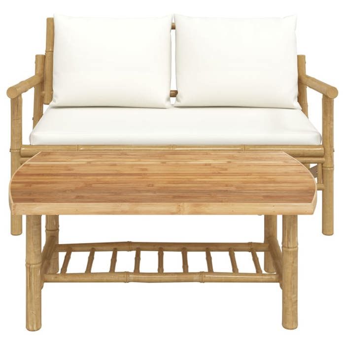 VidaXL Salon de jardin 2 pcs avec coussins blanc crème bambou, ensemble de salon de jardin, salons de patio, siège de 363461