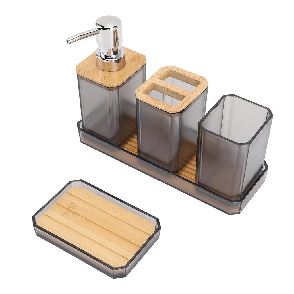 Bathroom Accessories Set Bath Ensemble Set with Toothbrush Holder Cup Lotion Bottles Soap Dish Tray