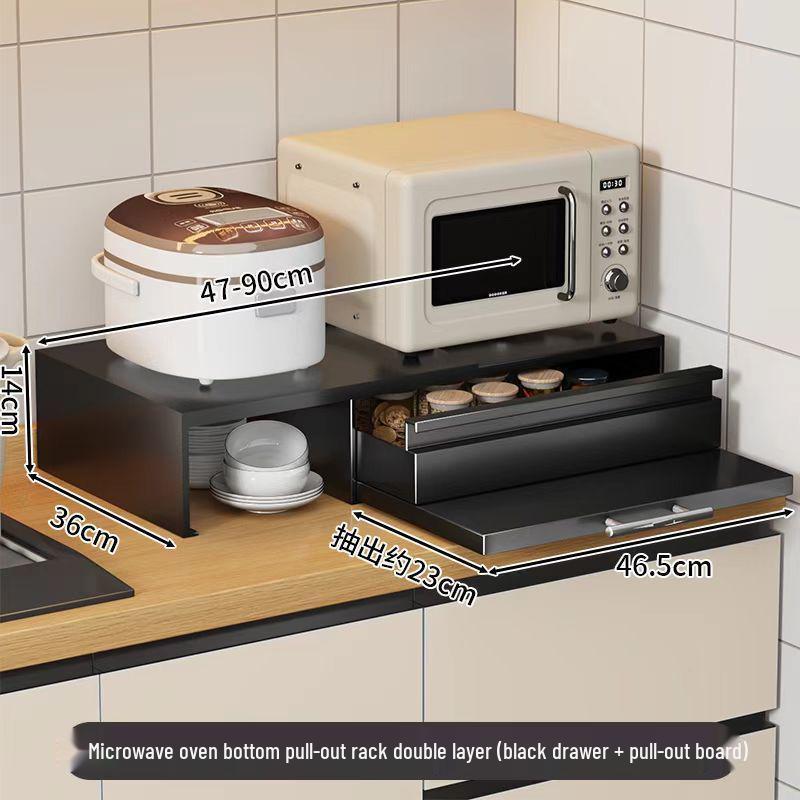 Coffee Machine Storage Rack & Microwave Riser with Dustproof Tea Bag Box