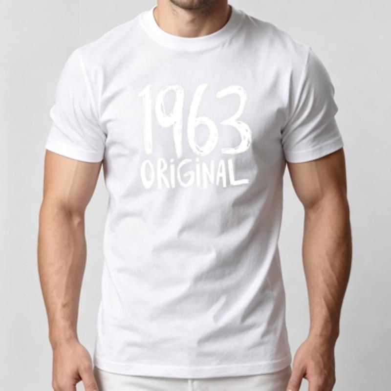 Maglietta Unisex 100% Cotone Vintage Compleanno 1963 Originale Grafica Stampa Lettere a Mano Grezze Girocollo Manica Corta Casual Magliette da Uomo