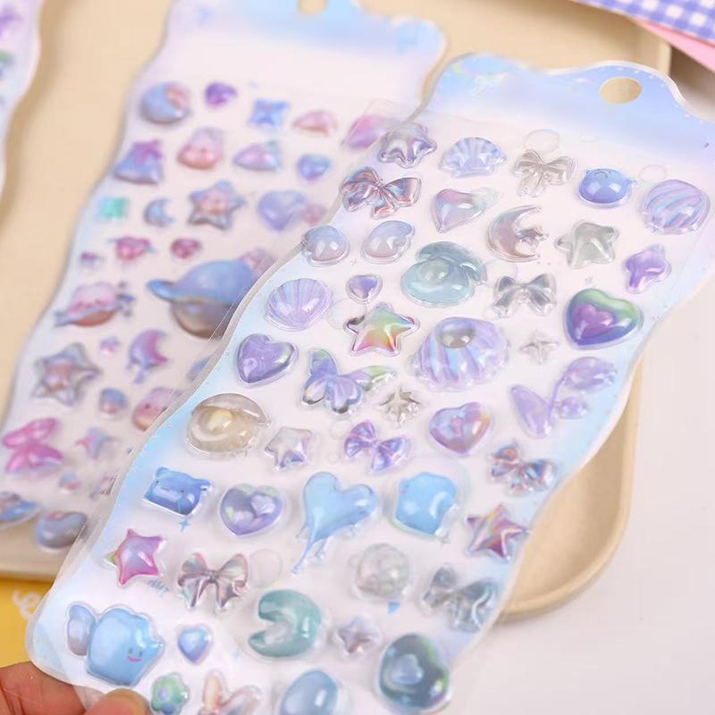 1Sheet Cute Crystal Jelly Patch Cartoon Relief Sticker Candy Planets Bread Ocean Creative Stationery Stickers School Rewards ZYF
