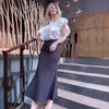 2024 Summer European & American Fashion Solid Color Ruffle Sleeve Top & High Waist Hip Wrap Skirt Set for Women