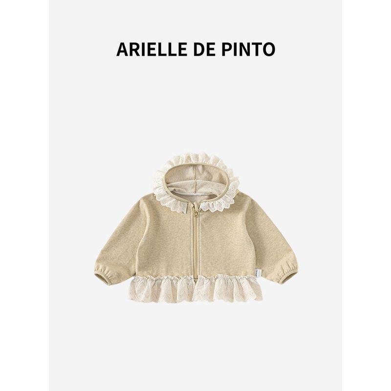 French Arielle De Pinto Girls' Jacket for Spring and Autumn with Hood and Lace Trim, Baby Girl Sweatshirt Jacket