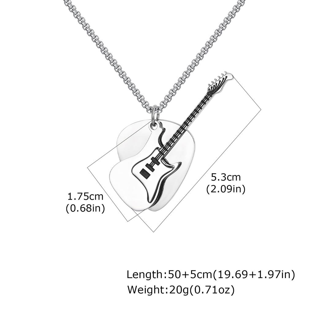 Fashion Punk Guitar Pick Pendant Necklace for Men Stainless Steel Guitar Charm Necklace Rock Hip-hop Jewelry Gift