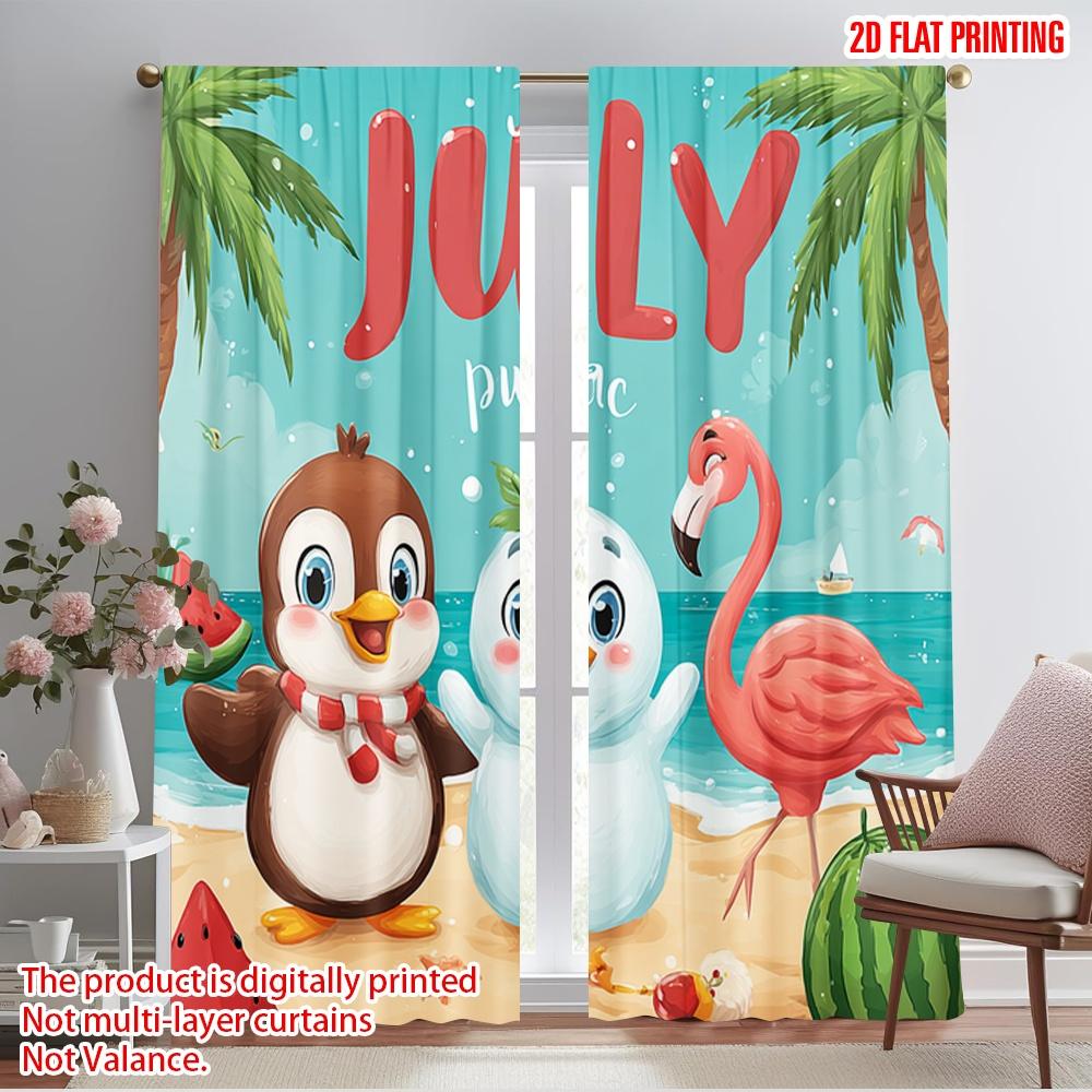 

2pcs,2D plane printing Pattern Curtains Flamingo & Snowman Tropical Ocean Polyester (without rod) Decorations For Home for 52.50×116.00 CM 2pcs