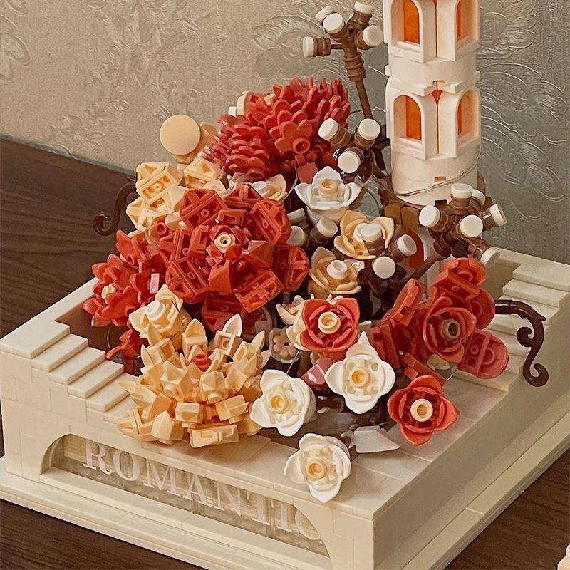 Piano Bricks Eternal Rose Block Lnstrument Flower Building Blocks Mini With Light Home Decor Christmas Gift Toys For Child Adult