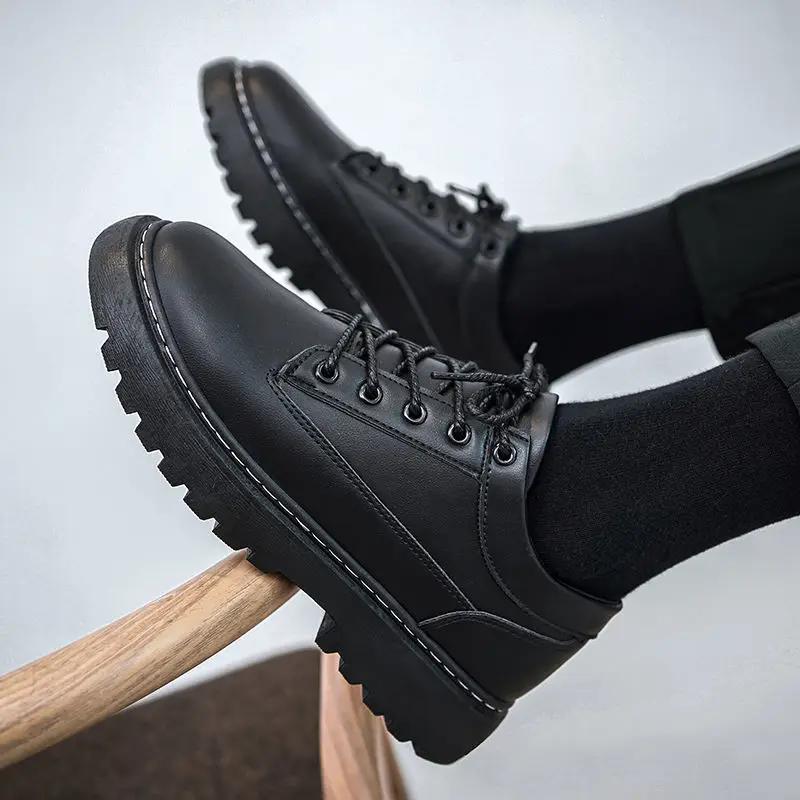 Fashion Work Black Men's Leather Shoes British Style Lace Up Comfortable Pu Legitimate Designer New In Retro Size 44 Male Casual Shoe