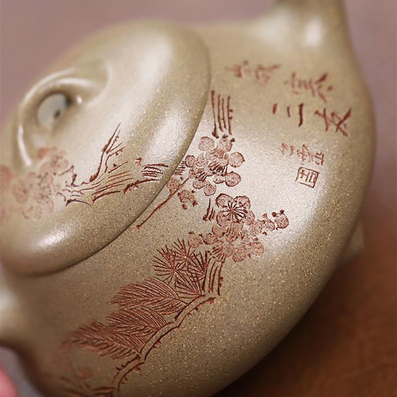 230ml Yixing Purple Clay Teapot Master Hand Carved Pine Tree Tea Pot Kettle Beauty Tea Infuser Chinese Handmade Zisha Tea Set