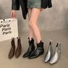 French Retro Pointed V-mouth Inner Heightening Western Boots Women's 2025 Autumn New High-end Pleated Chelsea Boots