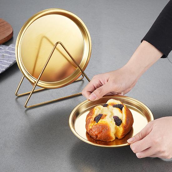 

Блюдо для вертелов, круглая форма, прочная и надежная, пищевая, гладкая поверхность, утолщенная, для хранения десертов, из нержавеющей стали, легко моющаяся, тарелка для фруктов, печенья золотистый