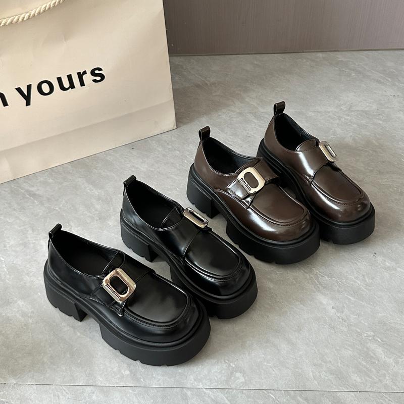 Fashion Street Style Thick Bottom Women Mary Jane Shoes Concise Shallow Slip On Leather Shoes Ladies Outdoor Dress Pumps