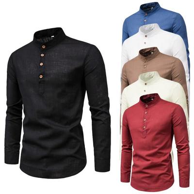 Camicia da Uomo Classica Tinta Unita Casual Slim Fit Collo Alto Maniche Lunghe Business Abbigliamento da Uomo