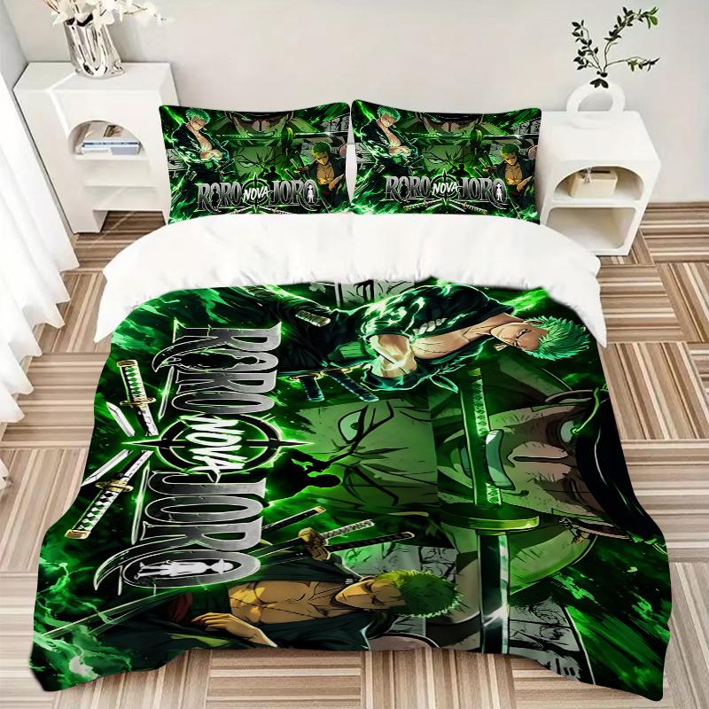Roronoa Zoro'S Adventure Printed 3pcs Bedding Set Soft Microfiber 1 Duvet Cover And 2 Pillowcases Home Bedroom Decor Xmas Gift K1967