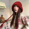 Korean Style Autumn and Winter Warm Woolen Hat for Women Fashionable Strap Face Showing Small Knitted Hat Small Label  Versatile Pullover Hat Cold Hat