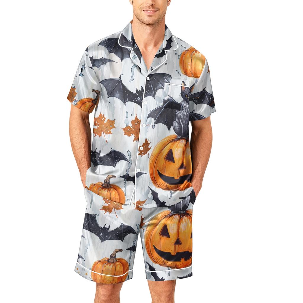 Men's Short Sleeve Pajama Set Button Down Shirt and Shorts Soft Lightweight Casual Sleepwear S To XXXXL Comfortable Fit