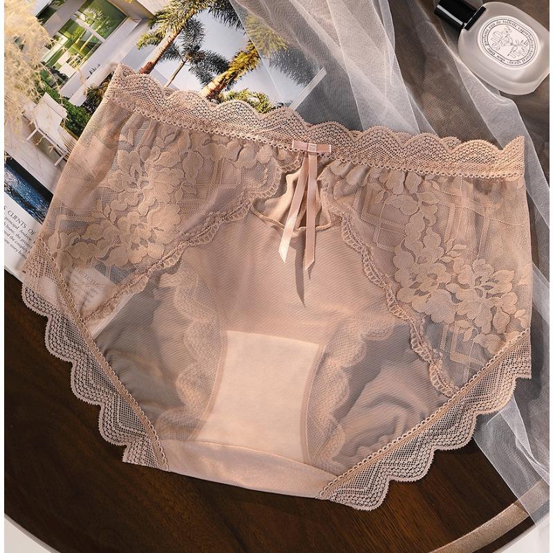 

Плюс Размер Женское Хлопок 7A Антибактериальное Сексуальное Кружевное Чистое Сетчатое Нижнее Белье 3XL кофейный