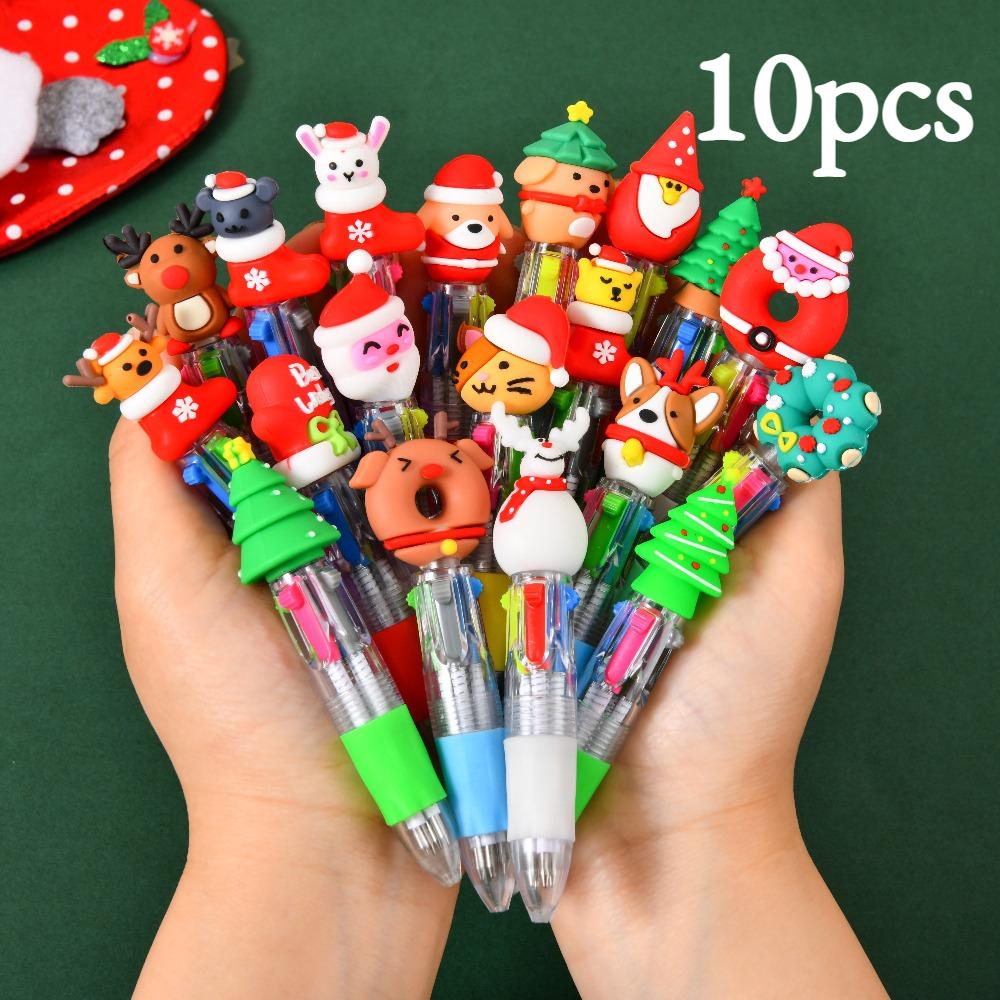 

10/30 шт. Мини 4-в-1 Многоцветные Рождественские ручки - Дизайн Санты, Плавное письмо и Мягкий захват, Призы для класса и Наполнители для чулок