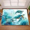 Watercolor Sea Turtle Doormat Teal Ocean Tortoise Ink Splash Print Soft Floor Mat For Beach House