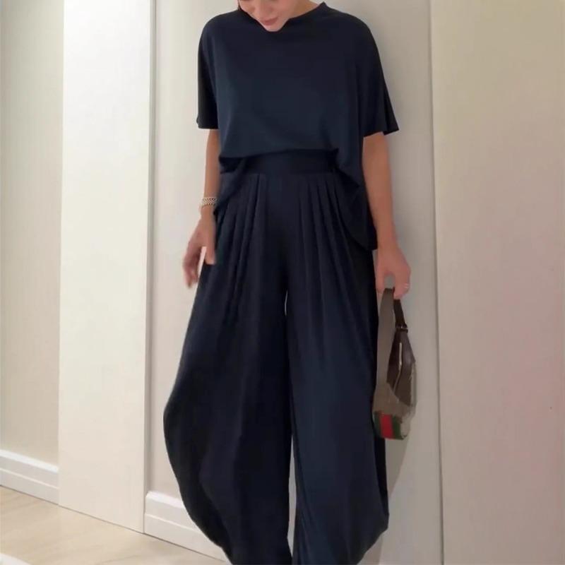 BITCED Women's Fashion Casual Short Sleeve O-Neck Pants Suits