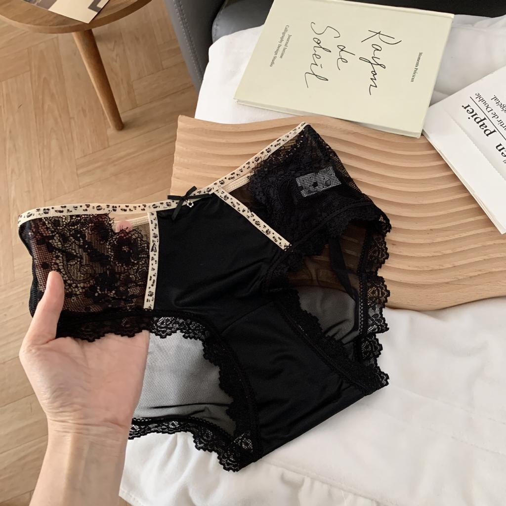 Women's Summer Breathable Lace Light Luxury Satin Mesh Wrap Hip Mid Low Waist Briefs
