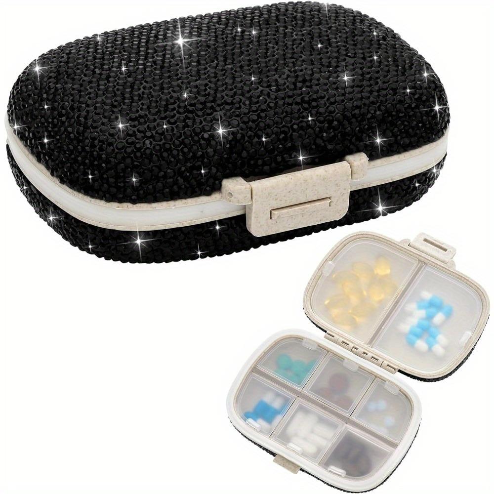 Glitzernder Pillenorganisator mit 8 Fächern, tägliche Reise, tragbare Pillendose, doppelseitige Strass-Pillenbox für Vitamin/Lebertran