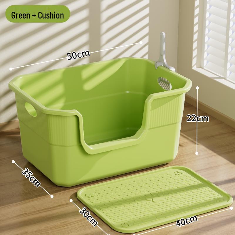 Anti-Splash Open-Top Cat Litter Box with Deodorant for Large Cats