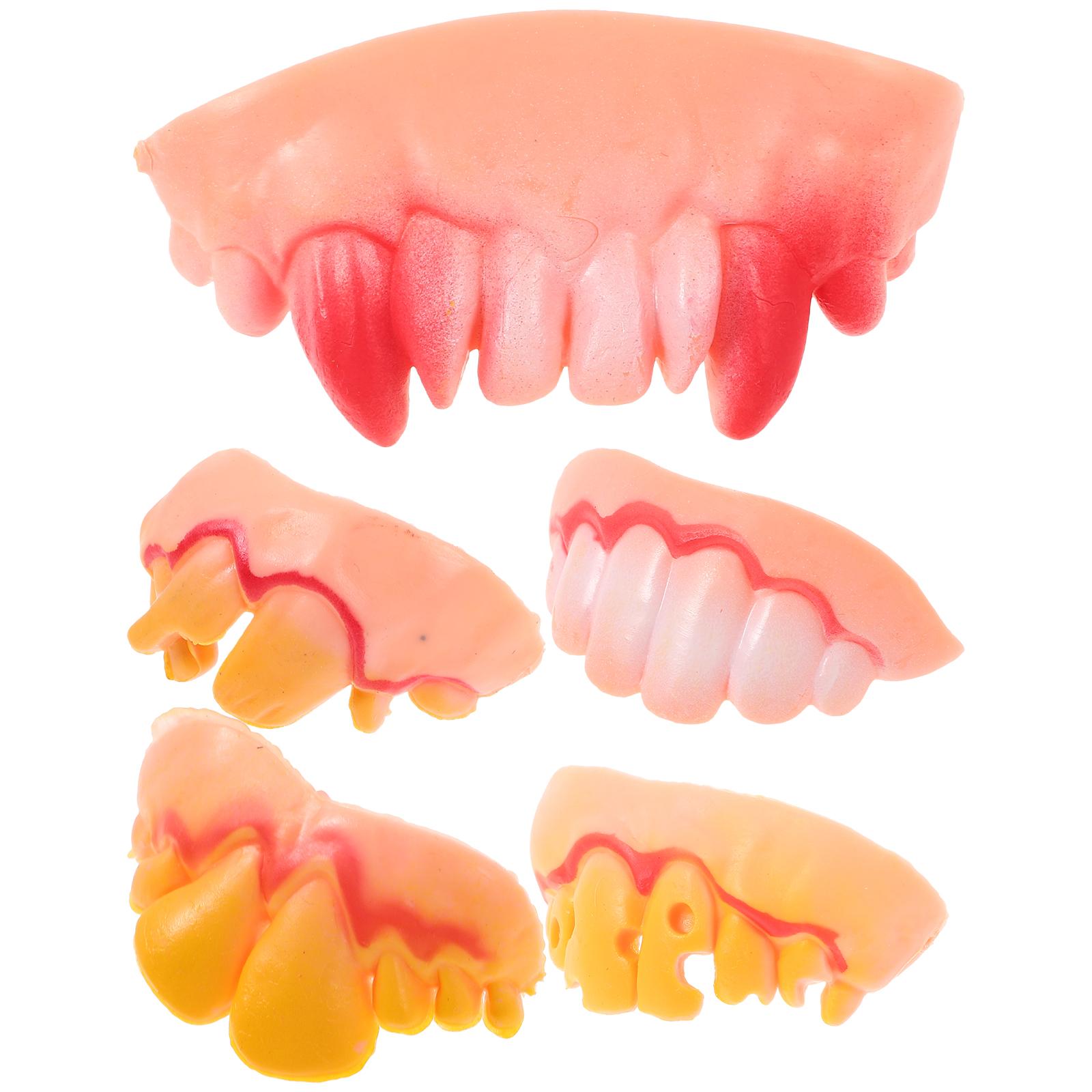 

5Pcs Funny Ugly False Fake Teeth Wacky Freaky Front Teeth Decoration Props Trick Toy Party Halloween Game Accessory
