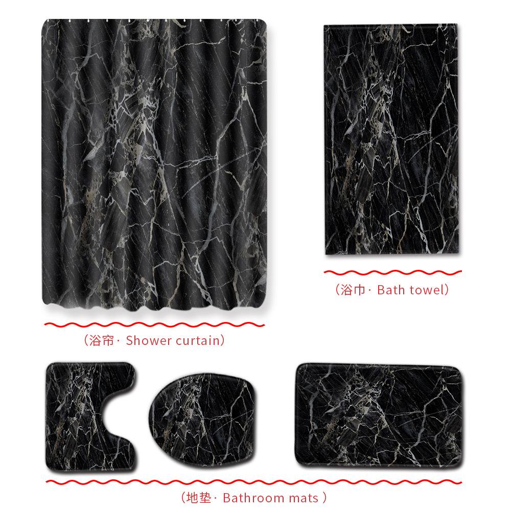 Marble Bathroom Shower Curtain Bath Towel Floor Mat Five-Piece Set Bathroom Toilet Carpet Shower Foot Mat