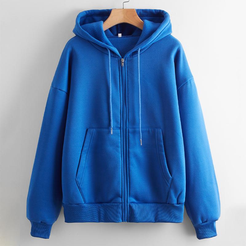 Women's Fleece Sweatshirt Solid Color Long-sleeved Jacket Zipper Casual Loose Top