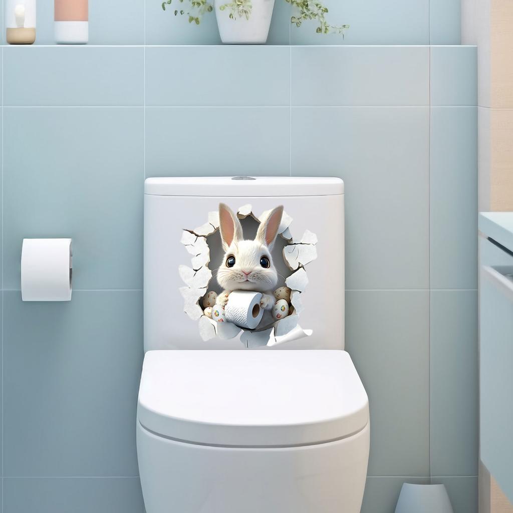 Floral,themed Bathroom And Toilet Stickers, Easter,themed Cute Bunny Self,adhesive PVC Decorative Stickers For Bedrooms.