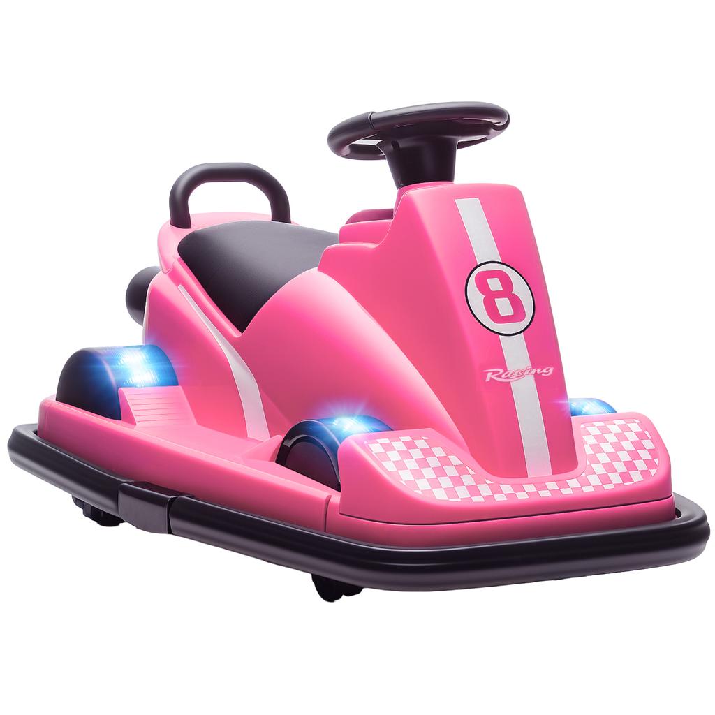 Bumper Car for Kids, 360-Degree Rotatable, Steering Wheel, LED Lights, Music Function, 3-8 Years, Pink