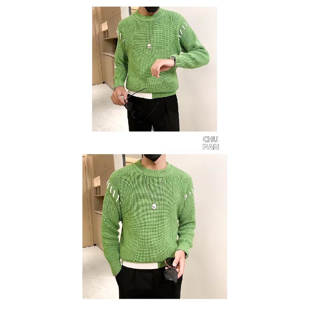 Spring 2024 Men's Sweater Patchwork Assorted Colors Skin-Friendly Fabric Fashion Versatile Top Casual Long-Sleeved Bottoming Shirt