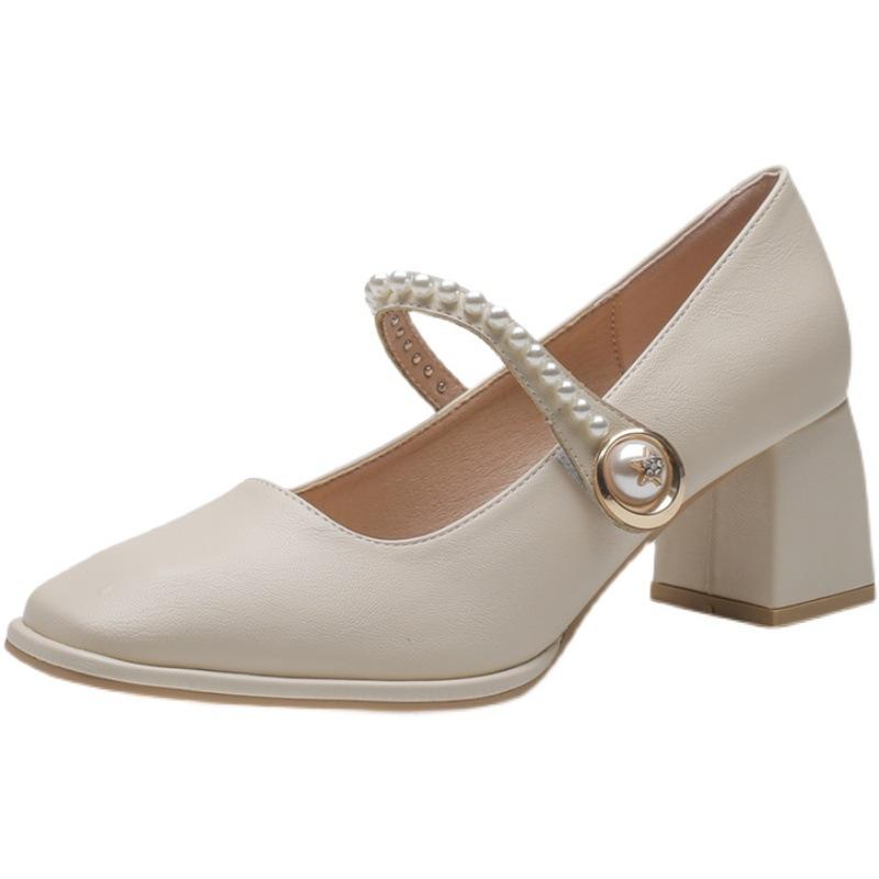 High heels women's 2025 new spring and autumn Hong Kong style with skirt cheongsam retro medium thick heel single shoes French Mary Jane women's shoes
