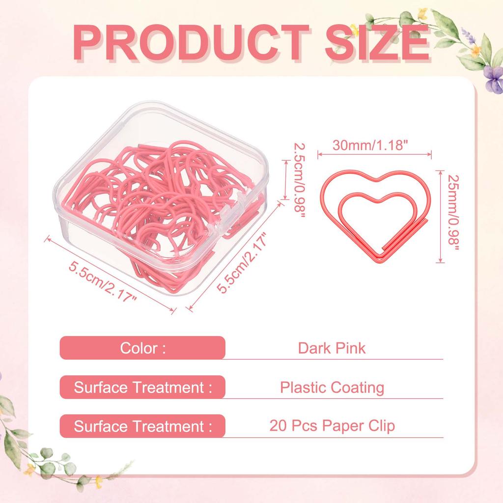20Pcs Heart Shape Metal Paper Clips Binder Clip Mini Bookmark Book Binding Note Decor Stationery School Office Binding Supplies