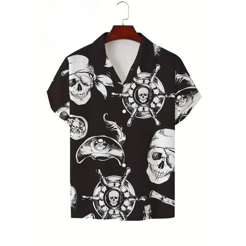 Retro Fashion Printed Pirate Pattern Men's Shirt Summer Street Beach Shirt Hip Hop Cool Shirt