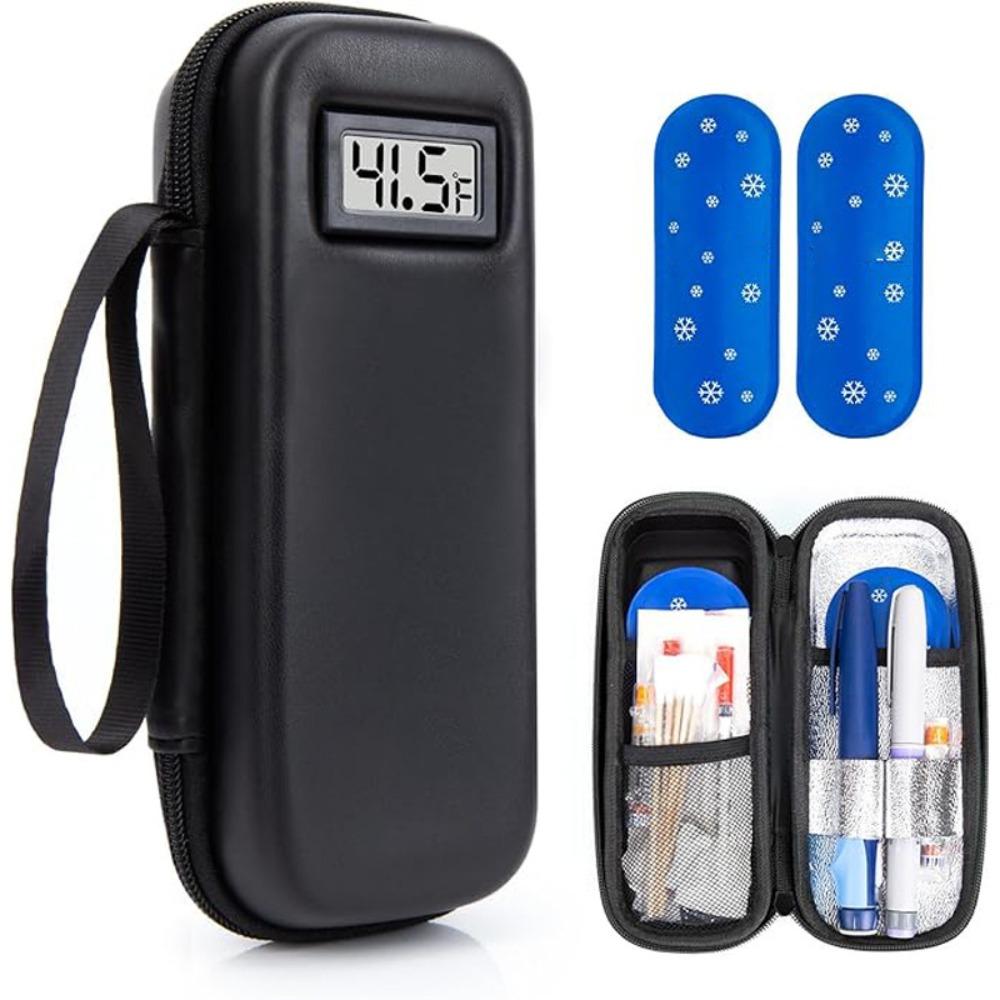 

Waterproof Insulin Cooling Bag Insulin Cooler Travel Case with Thermometer Display Medicine Organizer Bag for Diabetics чорний